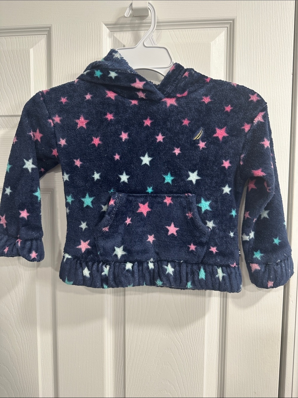 Nautica Navy Fleece Hoodie with Pink, Teal, and White Stars